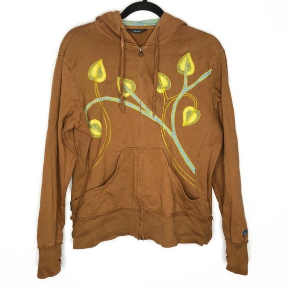Kuhl Tops - Kuhl Brown Zip Up Embroidered Leaf Hoodie Medium Organic Cotton Women's